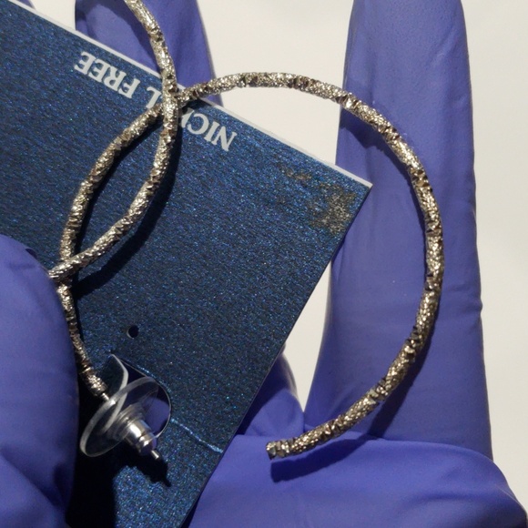 Silver Textured Finished Hoop Earrings - Nickel-Free, Women's Fashion Jewelry - Picture 7 of 8